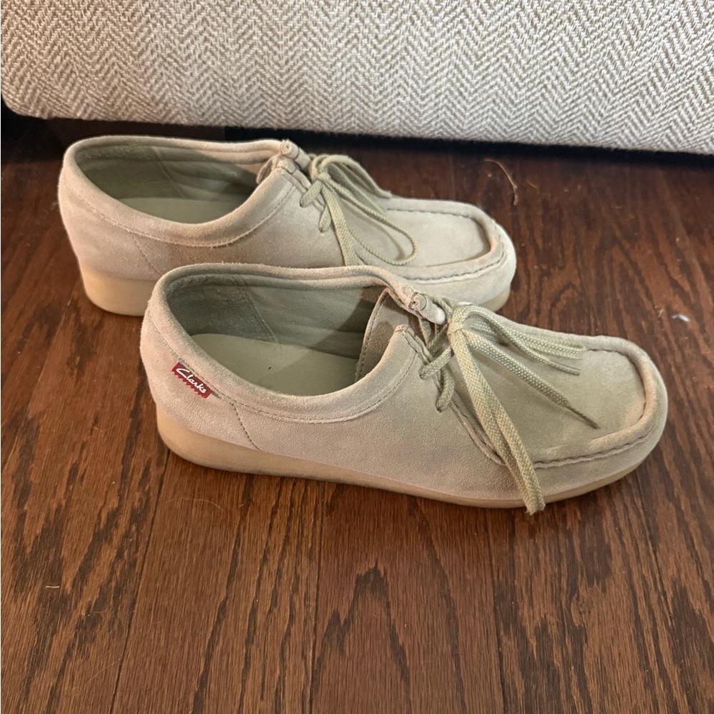 Clarks Cream Suede Loafers